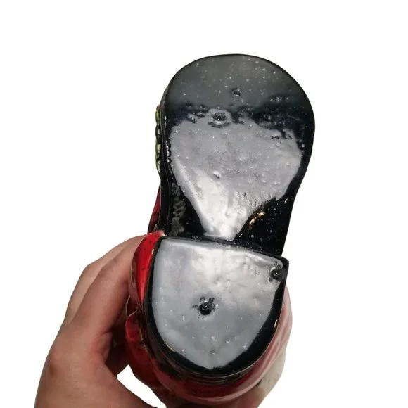 Ceramic Santa Claus Boot Black Christmas Vintage Holly Vase Planter Holiday Bow - Picture 11 of 14